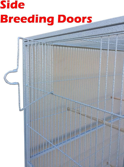 Large Double Breeding Flight Bird Wrought Iron Double Parrot Bird Cage Slide Out Center Divider Side Nesting Box Doors Cockatiel Conure Removalbe Rolling Stand