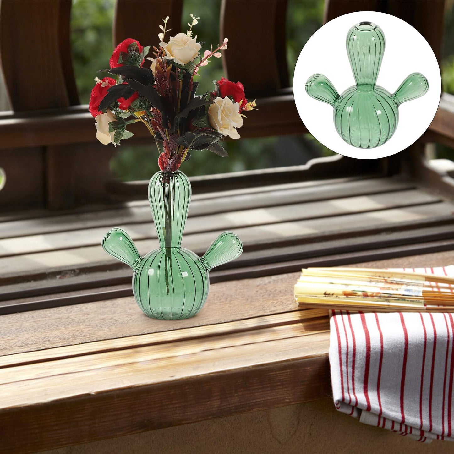 Ipetboom Cactus Shaped Glass Vase Decorative Terrarium Jar Hydroponic Plant Container for Home Décor Green Glass Vase Ornament for Tabletop and Indoor Gardening