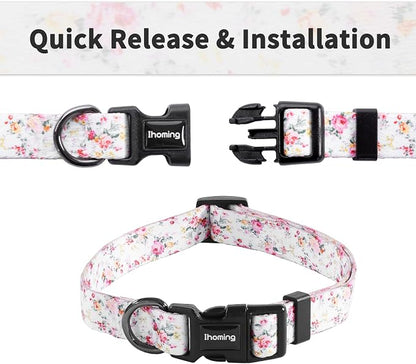 Ihoming Puppy Collar and Leash Set for Daily Outdoor Walking Running Training, Floral Sky Design for Extra Small Boys Girls Dogs Cats Pets, XS-Up to 10LBS