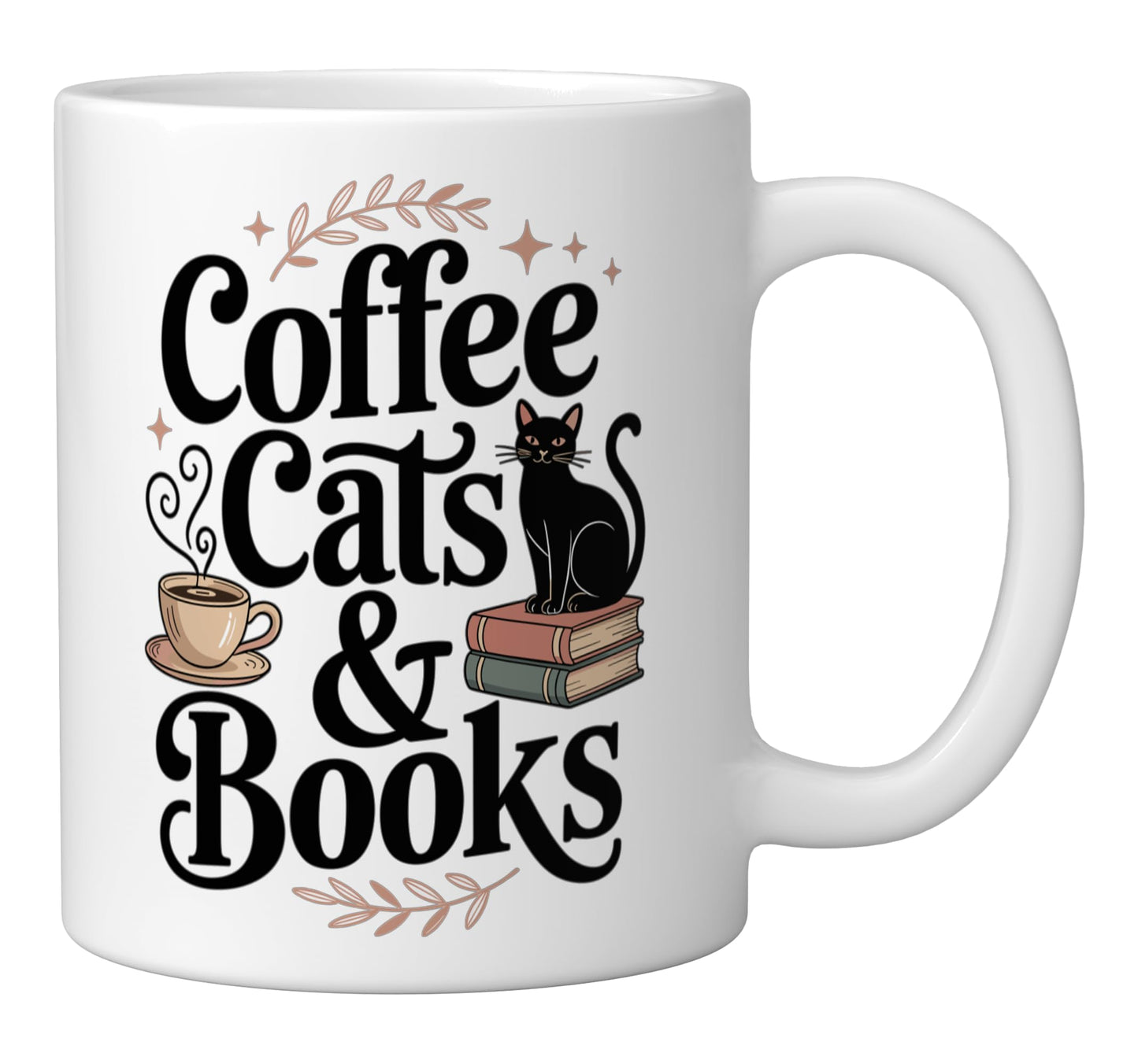 Coffee Cats & Books Funny Book Lover Reading Humor Ceramic Mug, White