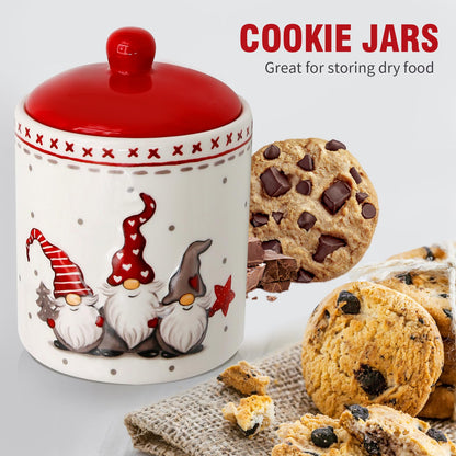 Hoypeyfiy Christmas Cookie Jars Ceramic Christmas Candy Jar with Lid, Food Canister Candy Storage For Holiday Christmas Decoration Kitchen Countertop Christmas Party Favor