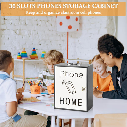Lzttyee Cell Phone Holder Classroom 36 Slots Wooden Cell Phone Storage Cabinet Pocket Chart with Handle and Security Lock for Classroom Office (36 Grid Cabinet Black)