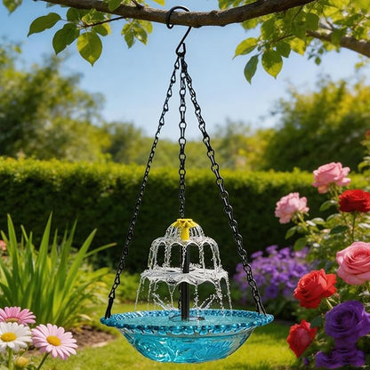 Solar Hanging Bird Bath with Fountain Cascade, Solar Powered Cascade Hanging Bird Bath Fountain with Solars Pump,for Outdoor and Gardens,for Outdoor and Gardens (Gray)