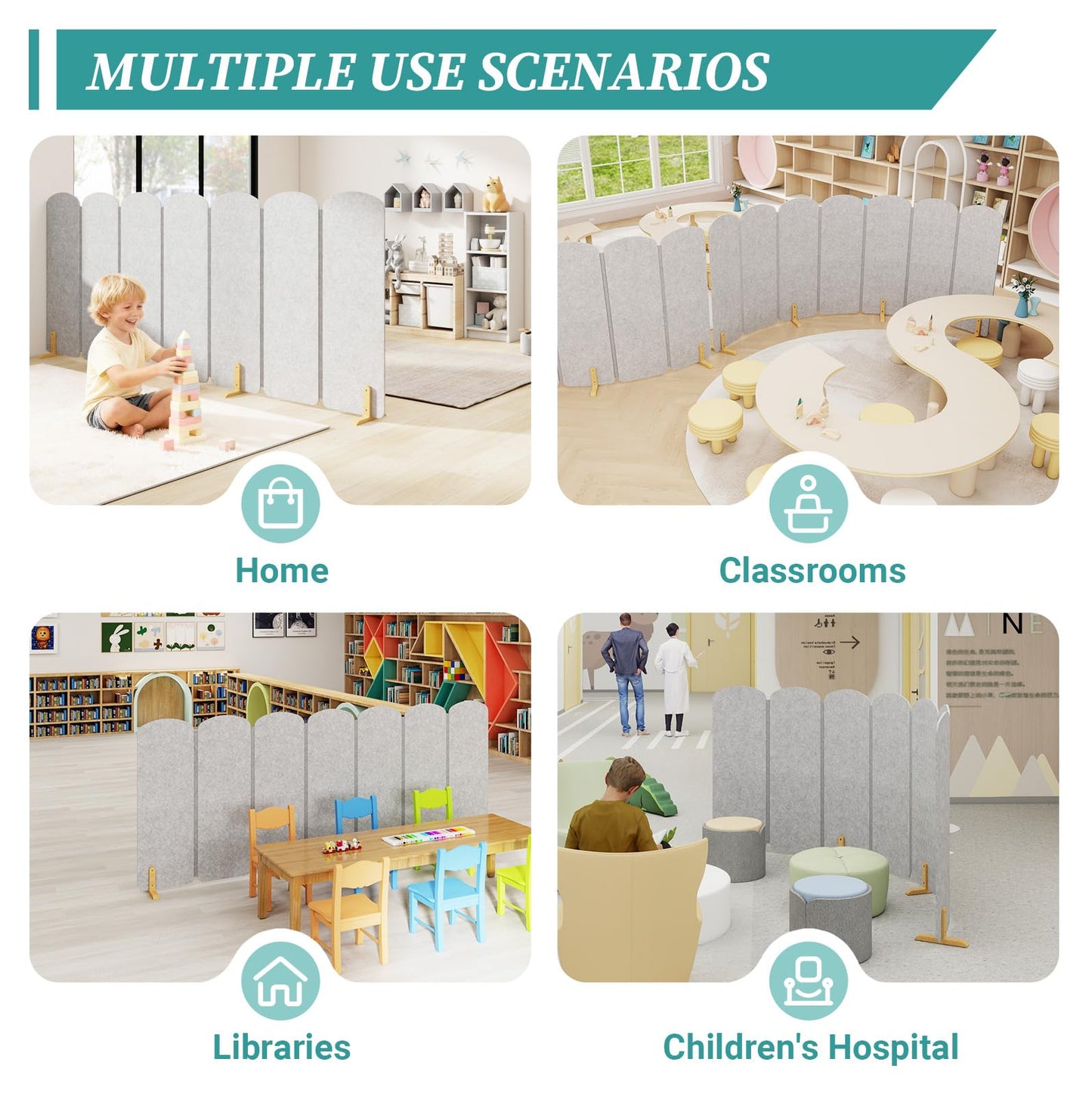 Foldable Kids Room Divider, Freestanding Classroom Partition,Toddler Play Screen, Children's Playroom Separator, Noise Reducing Felt Panel for Preschool, Daycare & Focused Learning at Home Library