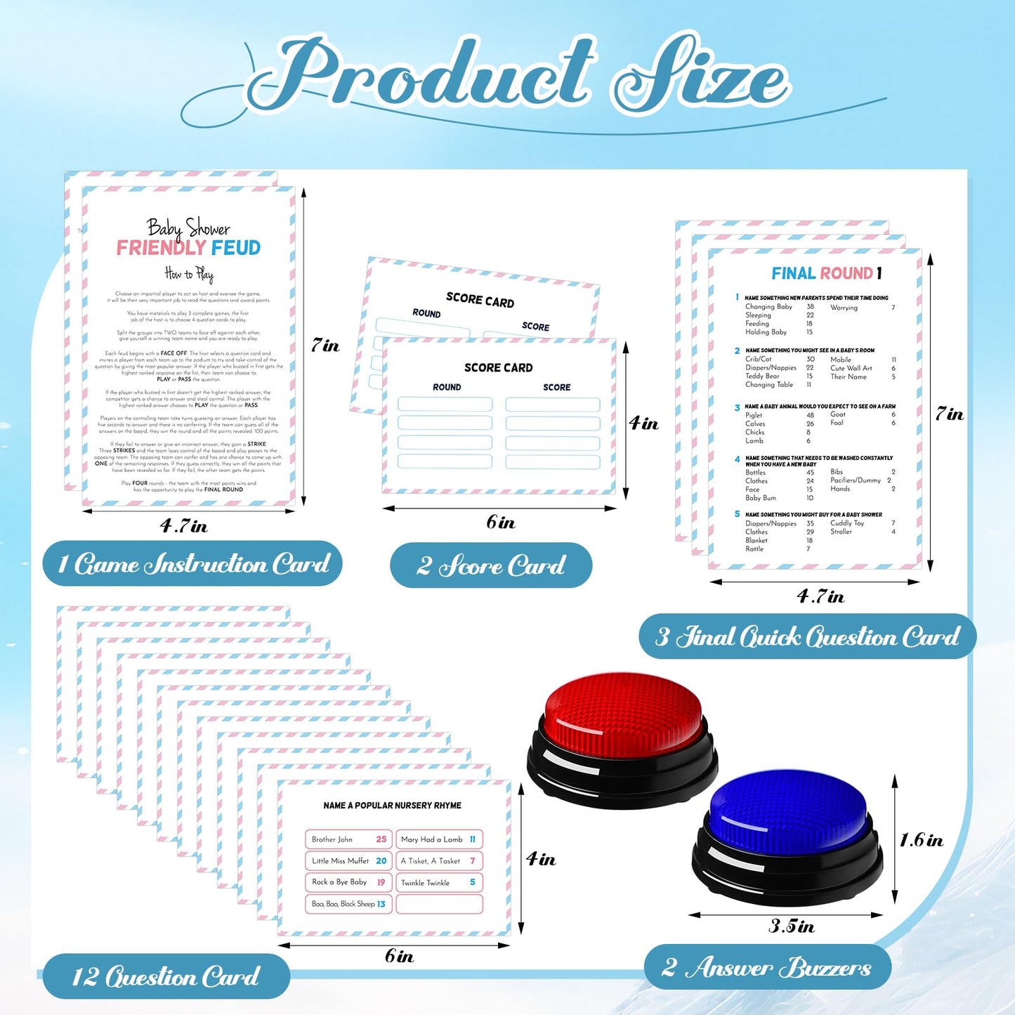 Humyoun Baby Shower Friendly Feud Game with 2 Answer Buzzers, Feud Card for Family Game Night Fun Trivia Quiz for Party Office Class Groups Team Building