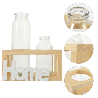 TOYANDONA Hydroponic Glass Flower Vase with Wooden Rack, Nordic Style Desktop Terrarium Planter for Indoor Plant Propagation and Home Decoration, 2pcs Set