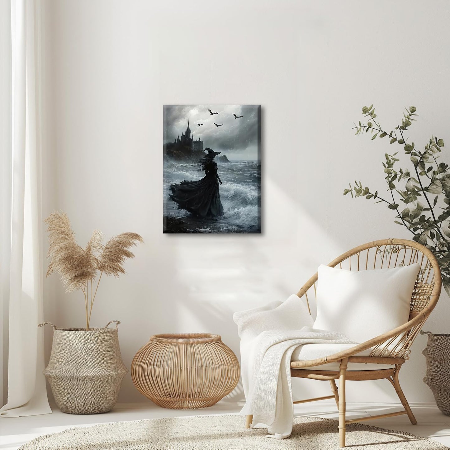 Halloween Horror Witch Canvas Wall Art Dark Academy Witch Painting Picture Wall Decor Goth Dark Moody Poster Print Artwork for Halloween Party in Living Room and Bedroom Home Decoration