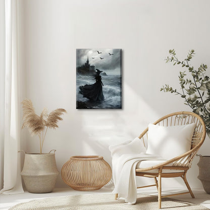 Halloween Horror Witch Canvas Wall Art Dark Academy Witch Painting Picture Wall Decor Goth Dark Moody Poster Print Artwork for Halloween Party in Living Room and Bedroom Home Decoration