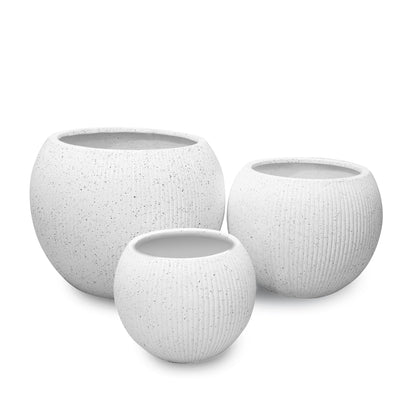 DEPLA LANE Marlo Fiberstone Round Planter (8.5" Pot Opening x 12..6"D x 9.8"H) Ribbed Finishes, Lightweight, Durable, UV Resistant, Modern Minimalist Home Decor, Indoor Outdoor Pot (S, Ribbed White)