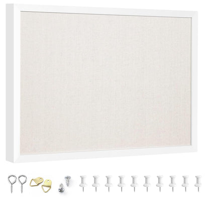 OWLKELA 13.3"x17.7" inch Bulletin Board with Linen, White Wood Style Frame, with 10 Pushpins, Linen Cork Board, Ideal for School, Home & Office