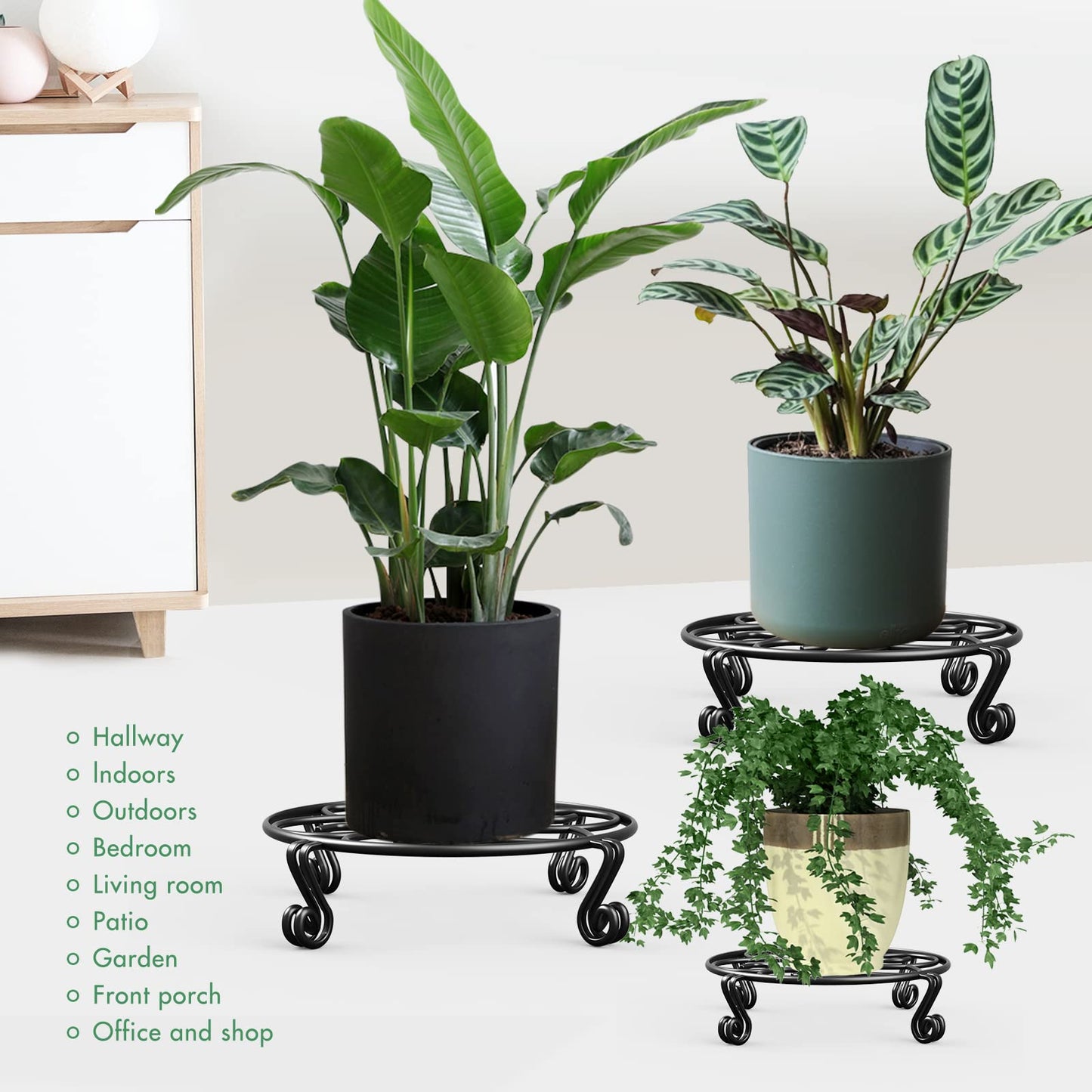 Yimobra 2 Pack Plant Stand for Flower Pot Heavy Duty Potted Holder Indoor Outdoor Metal Rustproof Iron Garden Container Round Supports Rack for Planter (10.2 Inches, Black)