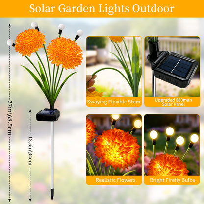 VOOKRY Solar Flowers Outdoor Waterproof, 4 Pack Garden Lights with Swaying Firefly Lights, Flower Light Garden Decor for Yard Patio Pathway Lawn Grave, Gardening Gifts for Women Mother's Day