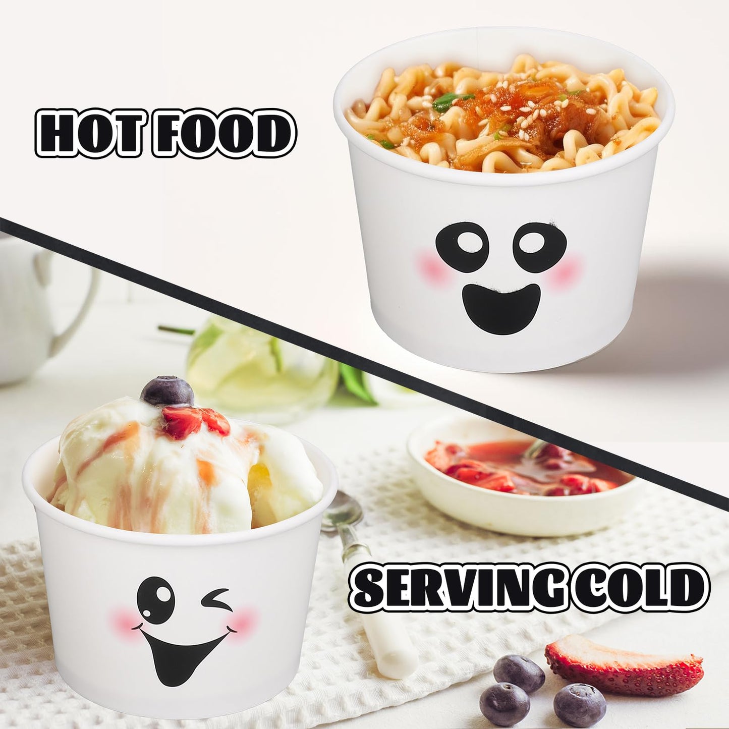 Whaline 48 Pcs Halloween Ghost Snack Cups White Boo Treat Disposable Paper Bowls 9 Oz Paper Cups Dessert Ice Cream Bowls for Trick or Treat Birthday Movie Party Favor Supplies