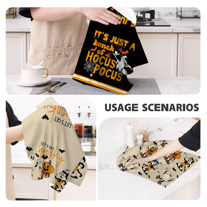 Pintukee Halloween Kitchen Dish Towels Set of 4, Absorbent Spooky Ghost Boo Pumpkin Hand Towels Funny Halloween Kitchen Drying Dishcloth for Home Party Decor Housewarming Gift 16x24 Inch