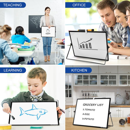TSJ OFFICE Small White Board - 12 X 16 Inches Small Magnetic Dry Erase Board with Hooks for Wall, Desktop Whiteboard Stand 360 Degrees Revolving Double Sided for Office, Home, School, Black