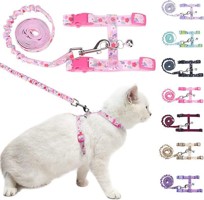 BEAUTYZOO Cat Harness and Leash Set Escape Proof for Walking, Kitten Soft Adjustable Vest Harnesses for Small Medium Large Cats, Easy Control Breathable Plaid Ribbon Nylon for Outdoor Indoor Use