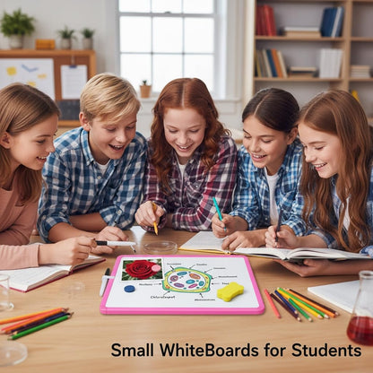 MXG Double Sided Pink Dry Erase Board, 8x12 Inch Small White Board with Marker & Eraser for Desk, Wall, Fridge, Portable Mini Whiteboard for Office, School, Coaches, Students, Kitchen