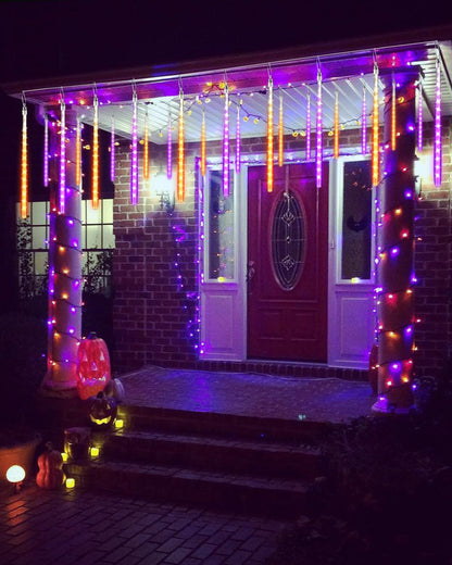 Flacchi Halloween Lights Outdoor 20 Tubes 480 LED Raindrop Meteor Shower Icicle Lights with Timer Function Cascading Light Falling Rain Light for Halloween Orange Purple