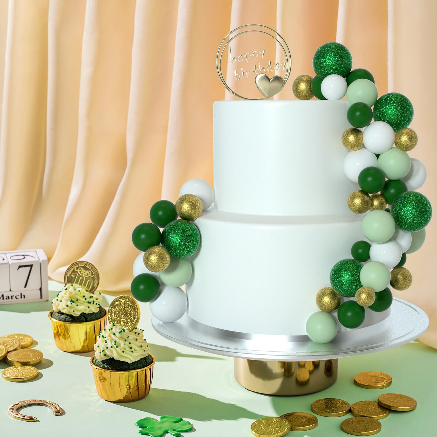 100 Pcs Green and Pink Ball Cake Topper Decorations for Witch Theme Party Birthday Party Cake Decorations
