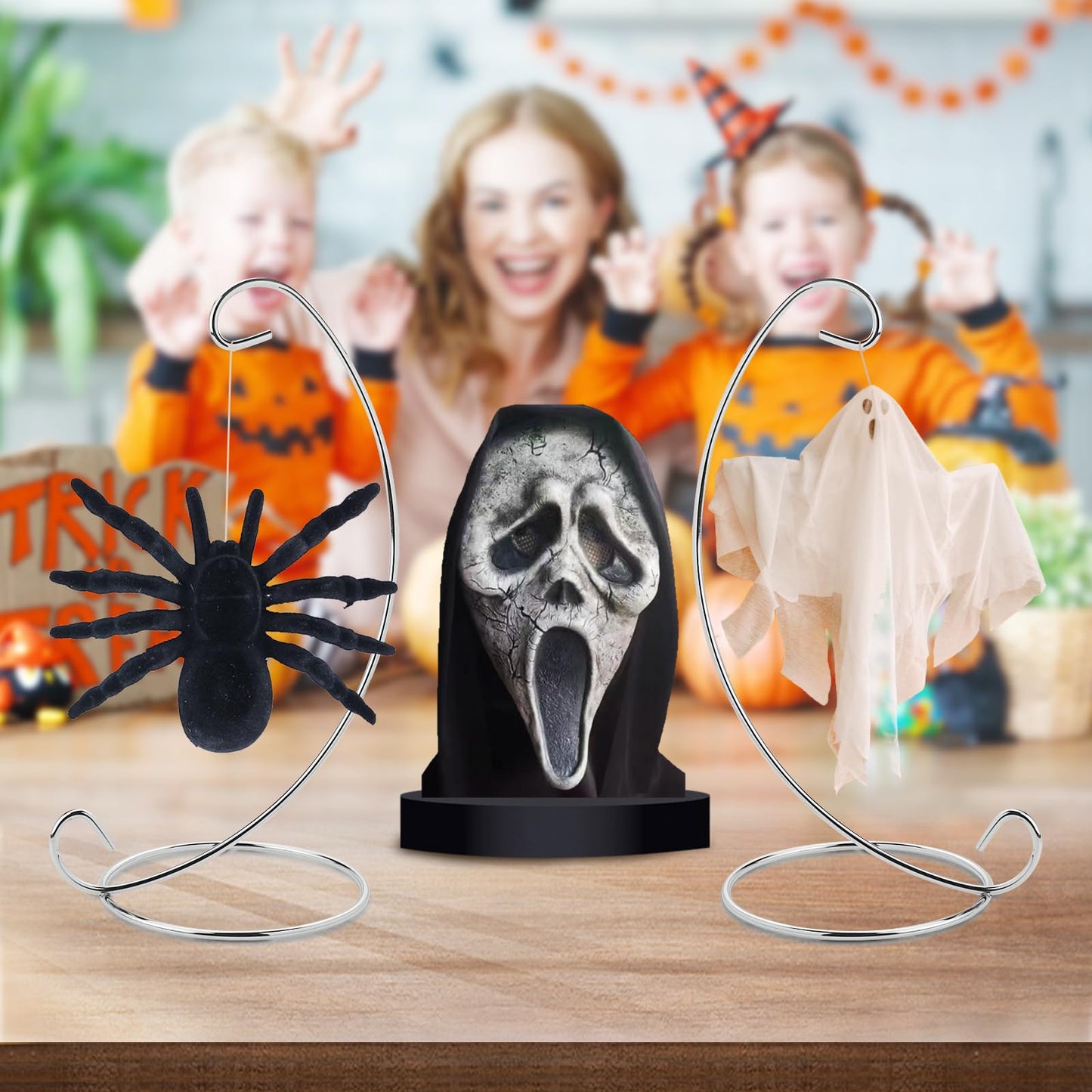 Abom 9in Ornament Display Stand, Tabletop Ornament Hanger, Terrariums Holder, Silver Hanging Hook for Christmas & Halloween Decoration, Glass Crystal Witch Ball, Home Wedding, Party Decor (3 Pack)
