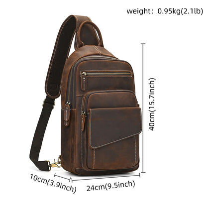JulBean Leather Men Casual Travel Hiking Crossbody Chest Sling Bag Rig One Shoulder Strap Bag