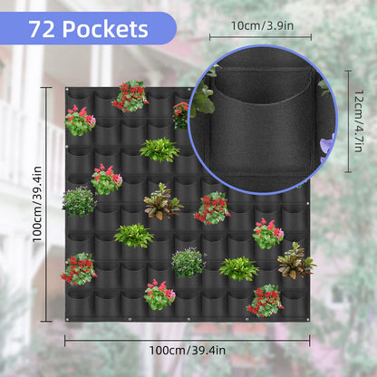 72 Pockets Hanging Planter Bags, Hanging Vertical Wall Mounted Plant Planting Grow Bags, Herb Garden Planter Outdoor Indoor Growing Bag, Gardening Vertical Greening Flower Container(1m×1m, Black)