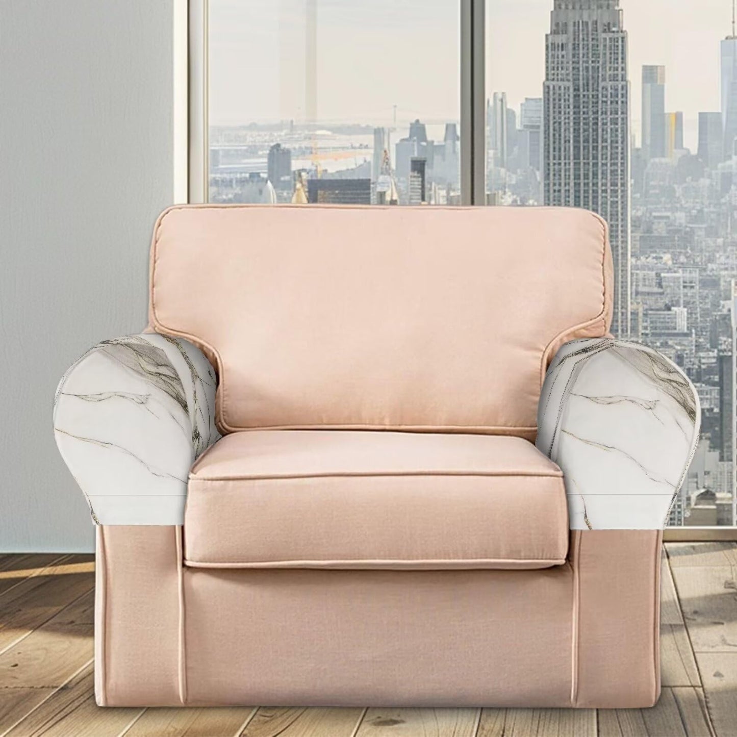 Qehuruxo White Marble Sofa Arm Covers Stretch Armrest Covers Washable Couch Arm Cover Stains Resistant Recliner Armchair Cover Anti-Slip Armrest Slipcovers Set of 2 Furniture Protector
