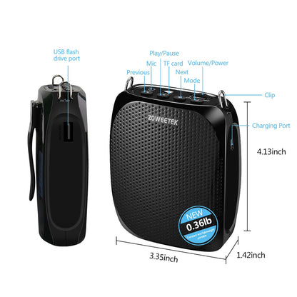 ZOWEETEK ZW-Z258 Portable Rechargeable Mini Voice Amplifier for Teachers with Wired Microphone Headset and Waistband,Supports MP3 Format Audio for Speech, Class, Training,Tour Guide,Power Amplifiers