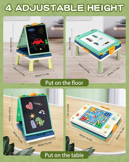 Elovien Easel for Kids,Tabletop Easel for Toddler, Foldable 4 in 1 Double Sided Kids Art Easel with Chalkboard & Magnetic Whiteboard,Portable Desktop Drawing Board - Gift for Boys and Girls (Green)