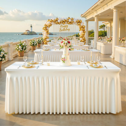 2 Pack Ivory Spandex Tablecloths for Rectangle Tables 6 Foot Ivory Stretch Table Cloth Rectangle 6ft Elastic Fitted Table Cover with Skirt for Wedding Birthday Party Banquet Baby Shower Buffet Event