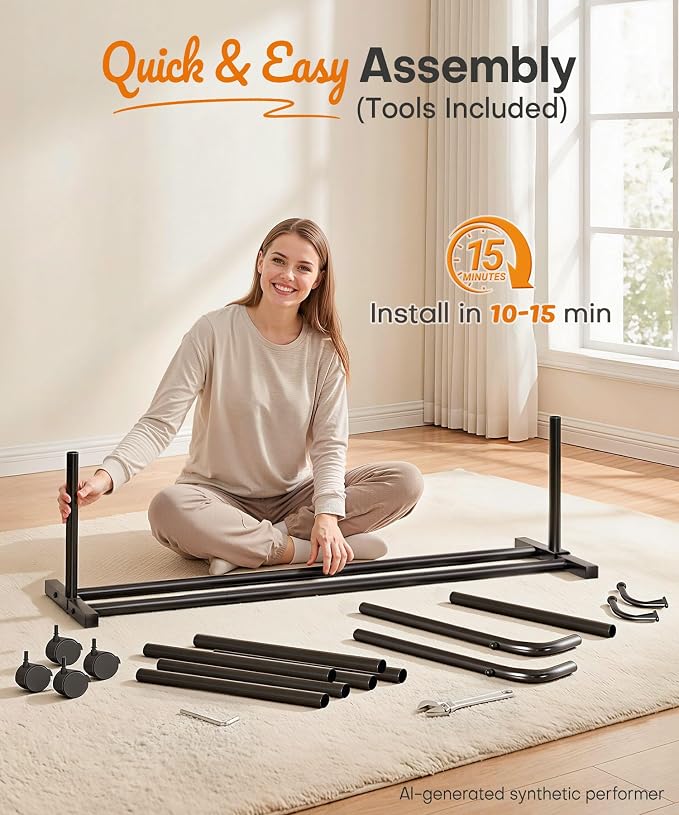 Homde Heavy Duty Clothes Rack: 120lb Standing Garment Storage for Indoor - Rolling Hanging Rod for Bedroom Laundry Room - Coat Dress Organizer on Wheels with luggage shelf (Black, 46.5")