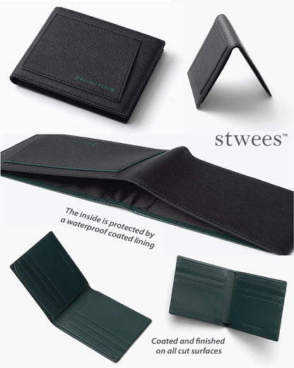 maskfactory stwees bifold leather wallets - Ultra slim, RFID, Front pocket, slim, ID window (Pocket style E, Brown)