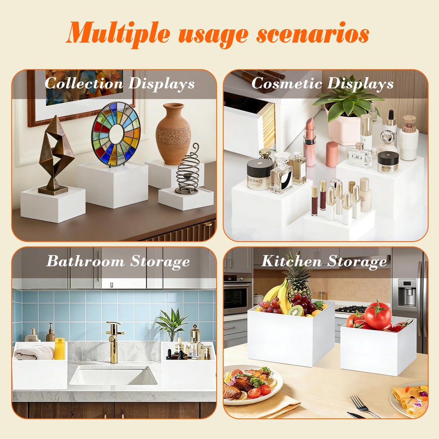 7PCS Buffet Risers Acrylic, 10" to 4" Large Tiered Display Stands for Desserts, Jewelry & Collectibles - Hollow Nesting, Easy Storage - Sturdy White Display Riser for Party, Wedding & Retail Counter