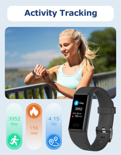 Cloudpoem Fitness Tracker, Fitness Watches for Men Women with 24/7 Heart Rate Monitor Sleep Tracker Step/Calorie Counter Stopwatch Pedometer IP68 Waterproof (Black)