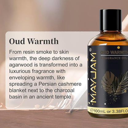 Oud Warmth Fragrance Oil Essential Oil, MAYJAM 3.38FL.OZ Oud Warmth Oil for Diffusers for Home, Long Lasting Scented Oils for Soap Candle Making - 100ML