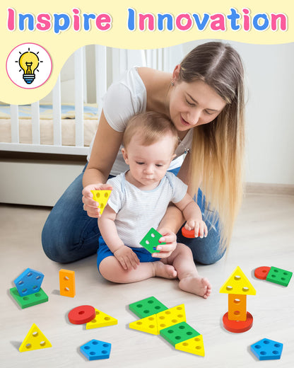 kecristv Montessori Toys for 1 2 Year Old Girl and Boy Birthday Gifts, Shape Sorter Wooden Toys for Toddlers Age 1-3 2-4, Learning Educational Sensory Stacking Toy Toddler Puzzles