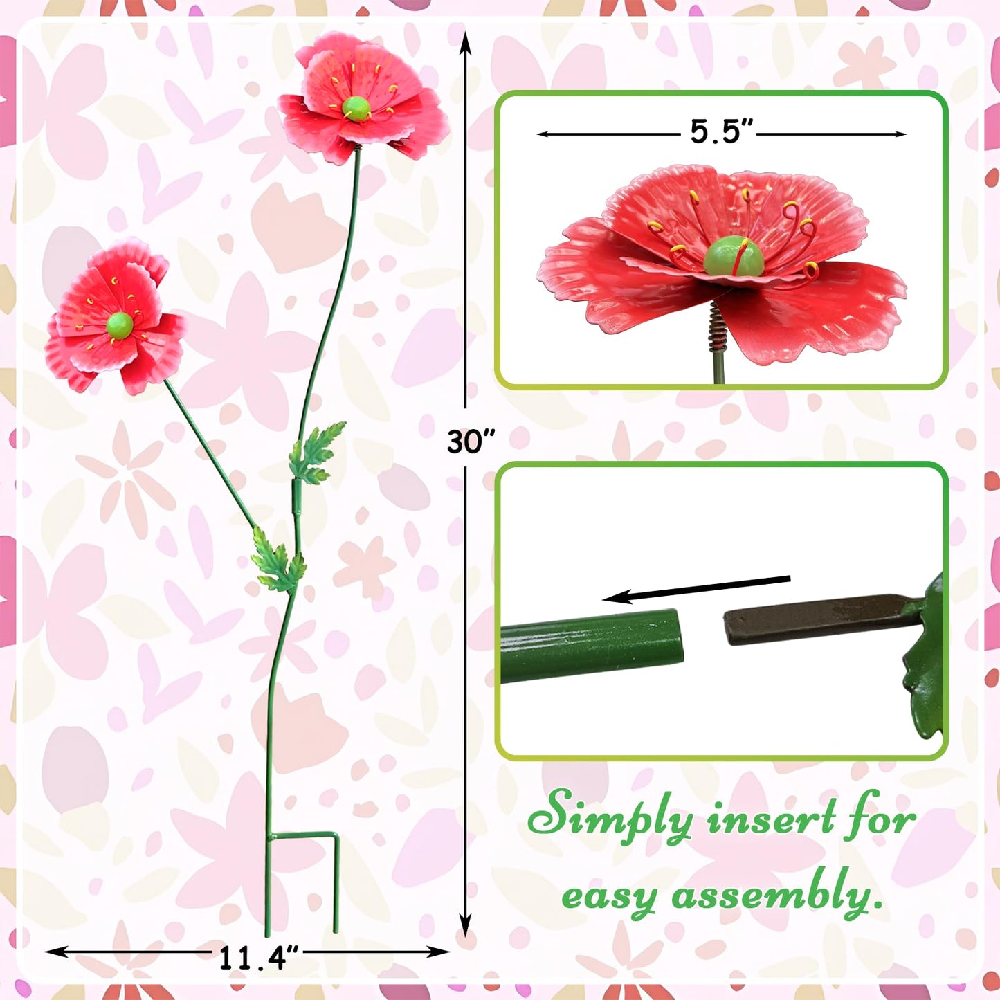 WKHOMEDECO Metal Flowers for Outside, 30" Tall 2-Pack Decorative Garden Stakes - 3D Double-Layer Iron Flowers, Metal Flowers Outdoor Decor for Garden Yard & Patio