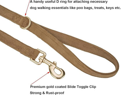 Soft Corduroy Dog Collar and Leash Set Adjustable Durable Dog Collars with Metal Buckle and Lead for Small Dogs,Brown