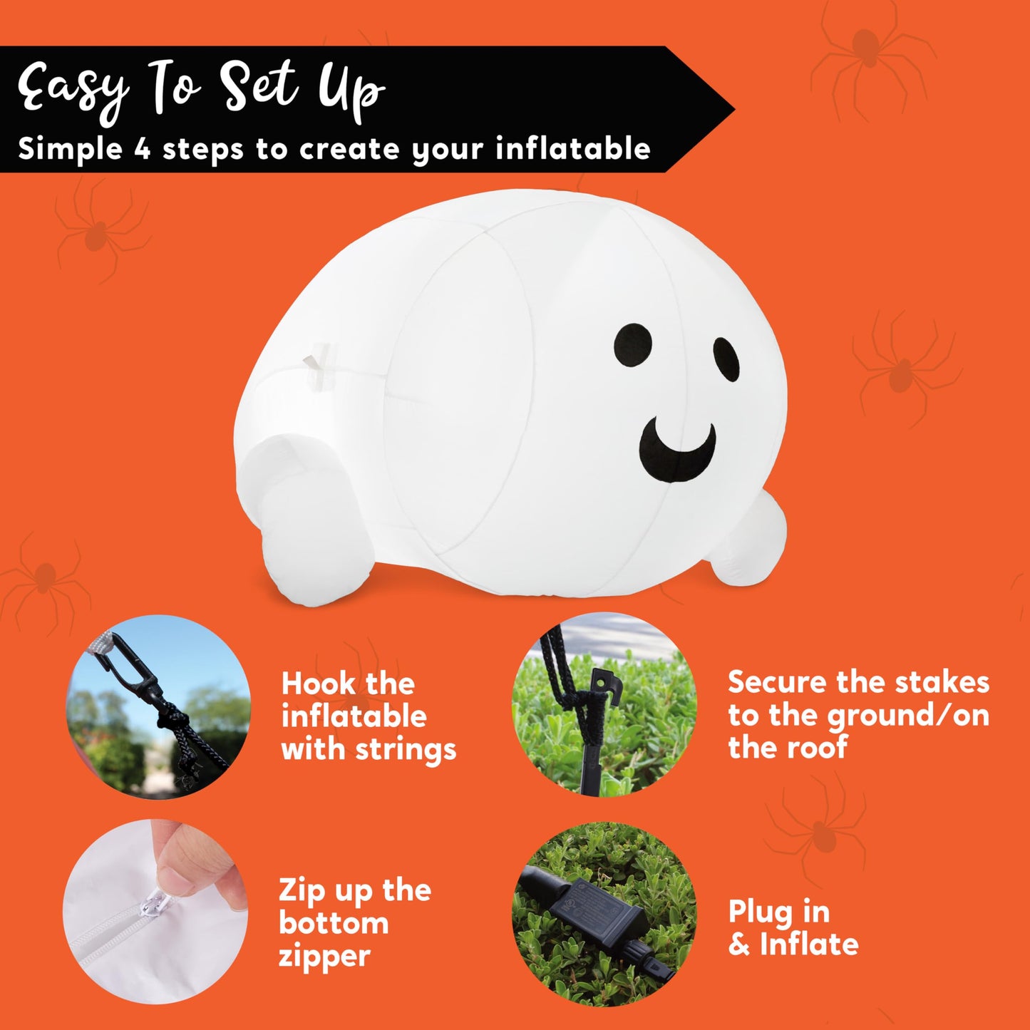 JOYIN Halloween Inflatable Outdoor Decorations, 4.5ft Inflatable Cute Ghost Decoration Lying On The Roof with LEDs, Halloween Blow Up Yard Decor for Parties Roof Decor