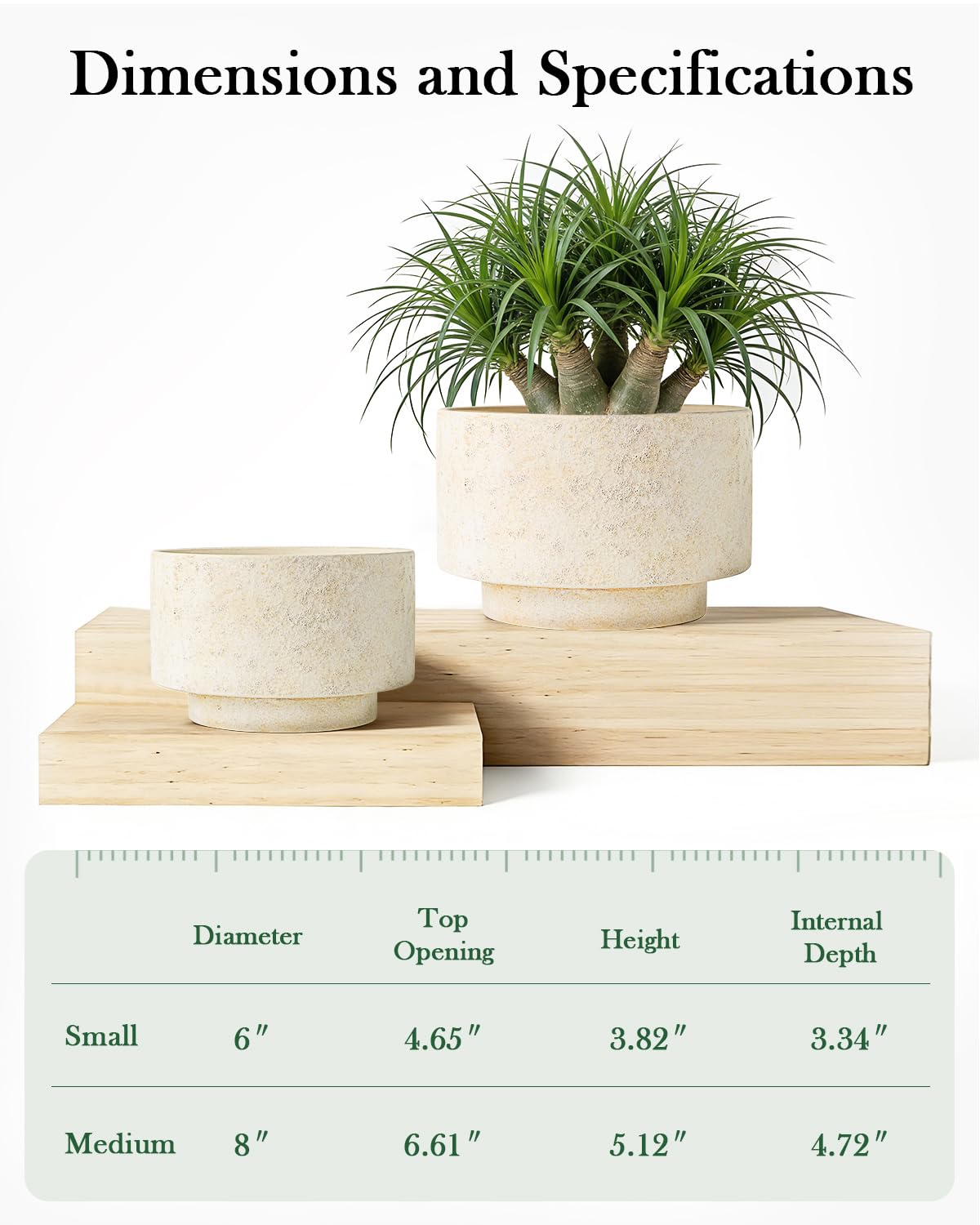 YBX YIBOXUAN Succulent Pots, 8 Inch + 6 Inch Plant Pots for Plants with Drainage Hole, Indoor Outdoor Ceramic Planter, Set of 2 Round Flower Pots for Succulent and Plants, Beige