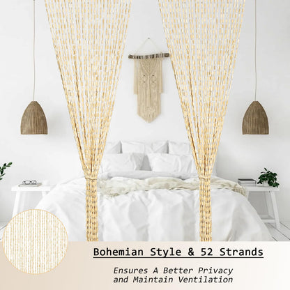 HYVAKUPPA 35.5" x 75" Bamboo and Wood Beaded Curtain for Doorway 52 Strands Handmade Bohemian Door Beads Curtain Boho Hanging Room Divider for Bedroom Living Home Deco, Beige
