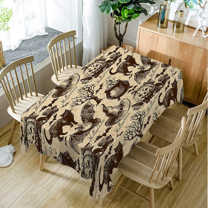 Moslion Tablecloth Halloween Pattern Retro Vintage Style Animal Cat Pumpkin Owl Bat Witch Hat Tree Season Tablecloth for Fall Harvest Thanksgiving Christmas Wedding Anniversary 60x90 Inch