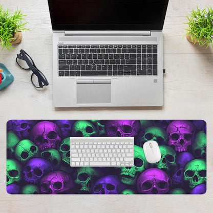 Neon Skull Gaming Mouse Pad Purple Green Gothic Halloween Skeleton Extended Keyboard Mouse Mat for Computer Office, Big Laptop Mouse pad, Gaming Pc 31.5x11.8 in