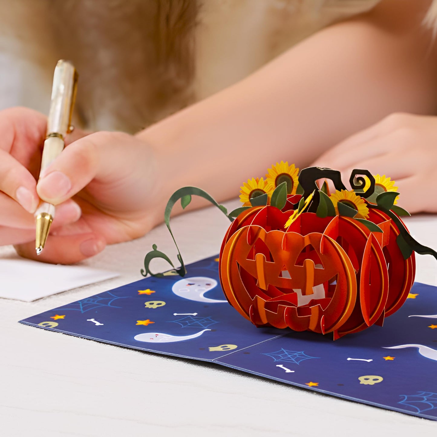 Paper Love Halloween Card | 3D Pop-Up Halloween Pumpkin Greeting Card for Kids, Friends, or Family | 5" x 7" w/Envelope & Note Tag
