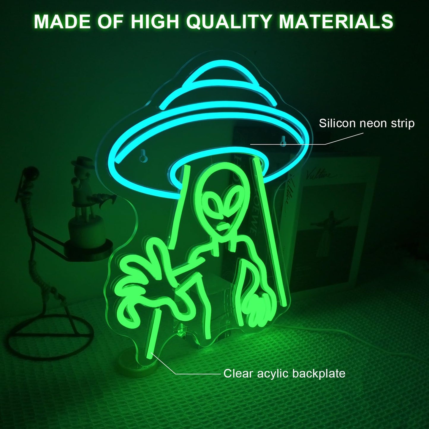 LUCUNSTAR UFO Neon Sign For Room,Alien Spaceship Dimmable LED Neon Light, Space Neon Signs for Wall Decor, Blue UFO Neon Light up Sign for Bedroom Game Room Wall Decor,Ufo Lovers