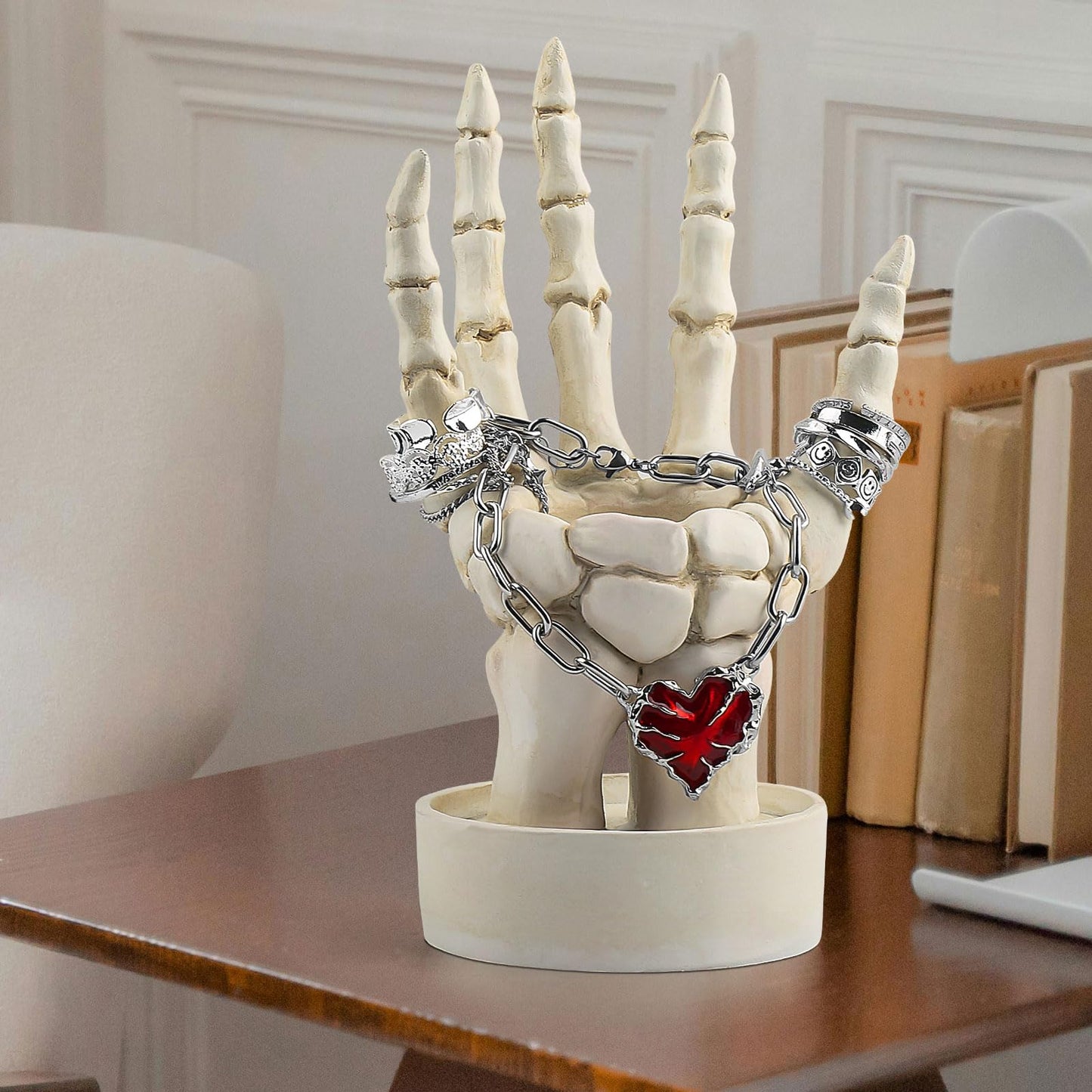 Halloween Decorations Indoor Skeleton Hand Ring Holder Tealight Candle Holder for Gothic Table Decor Jewelry and Earring Organizer White