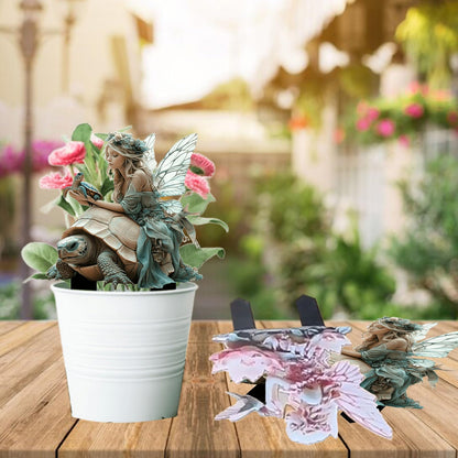ANNUOZE Fairy Garden Stake Decor, 2D Flat Acrylic Fairy Garden Decor Panel, Elf Yard Sign for Outdoor Indoor Yard Lawn Plants Pots, Fairy Garden Accessories (Fairy and Turtle)