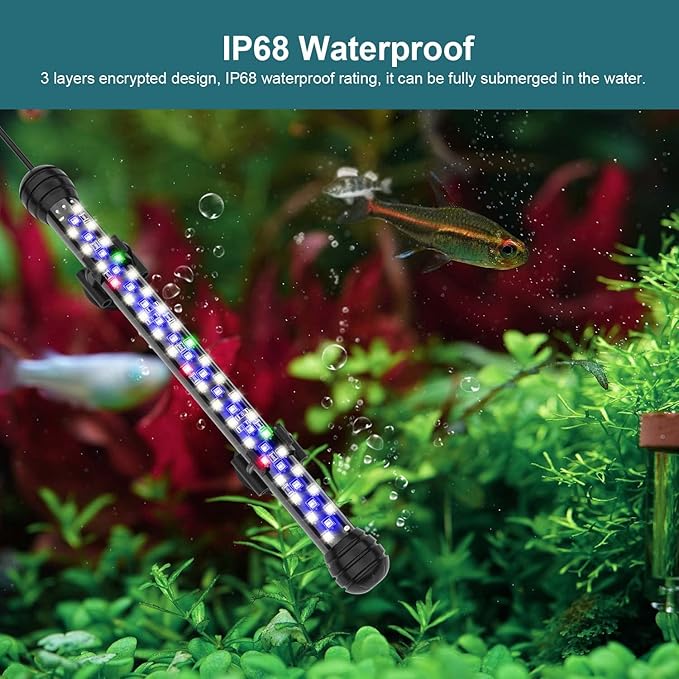 SEAOURA Led Aquarium Light with Timer, Submersible Aquarium Plant Light, Fish Tank Light with Auto On/Off, 3 Lighting Modes, Adjustable Brightness (15 inch for 16-27inch Planted Tank), 9W
