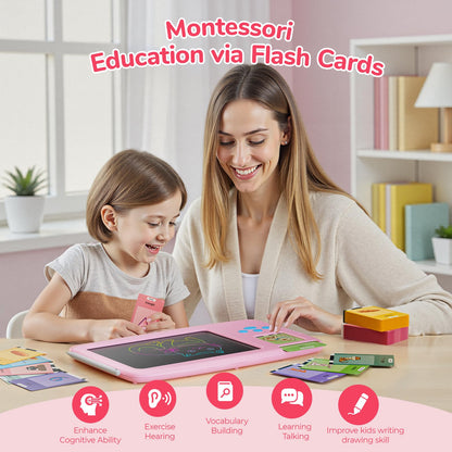 ZONSTVYS Talking Flash Cards for Toddlers: 2-in-1 LCD Writing Tablet with 510 Sight Words, Montessori Language Learning, Autism & Speech Therapy Toys for Children Ages 1-6, Pink