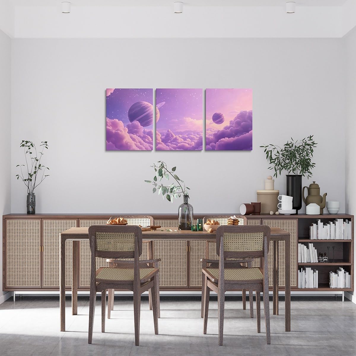 Feelyou Purple Galaxy 3 Piece Canvas Wall Art for Living Room Bedroom Starry Solar System Wall Art for Home Decor 3D Printed Space Office Decor Artwork Dreamy Nebula Picture Painting Posters